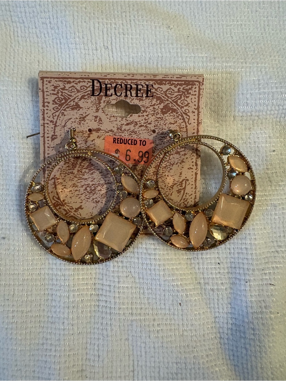 Decree Gold-Tone Hoop Earrings with Peach Gem Accents